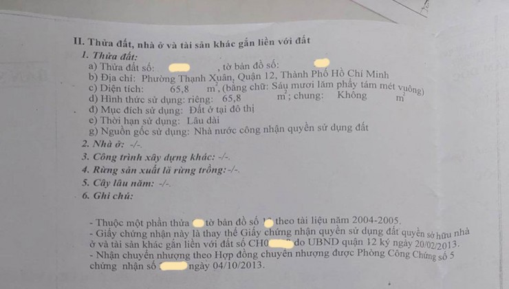 Bán nhà Thạnh Xuân 52 Quận 12, 77m2, giá giảm còn 3.x tỷ